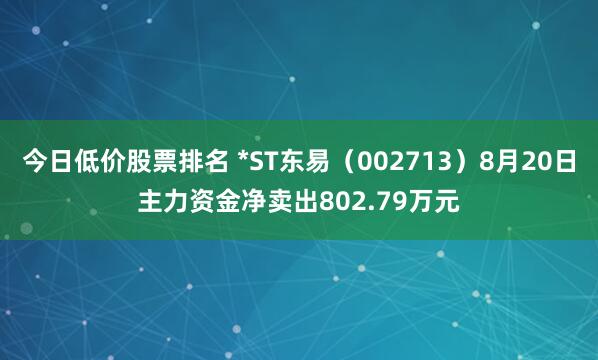 今日低价股票排名 *ST东易（002713）8月20日主力资金净卖出802.79万元